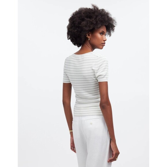 Madewell Sweater T-shirt Striped Short Sleeve Micro Ribbed Size XS - Picture 2 of 9